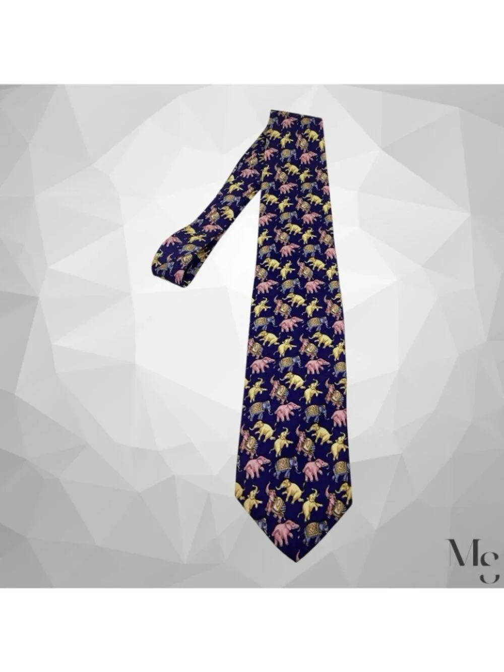 PAUL STUART Blue Elephants Print Luxury Silk Necktie H.M In USA 58